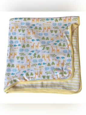 Carters Baby Blanket I Love Hugs Zoo Animals Stripes Yellow Green 26 x 27.
